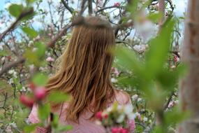 girl in the garden back view