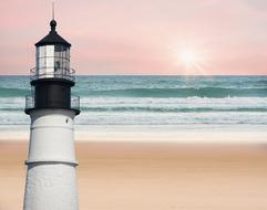 lighthouse on the shore of an island near the sea