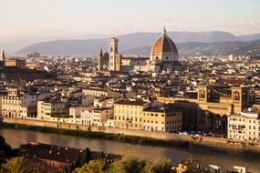 distant view of the Florentine cathedral at dusk