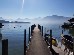 wooden pier on Lake Lucerne, Switzerland