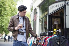 Shopping Man with Vintage camera