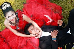 newlyweds on the lawn in Indonesia