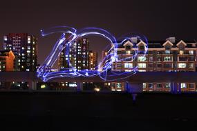 Light neon sign and Night View in city