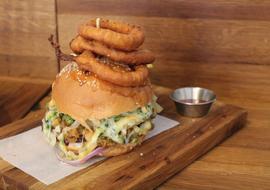 Onion rings with a burger