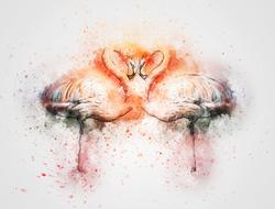 bird pink flamingo animal art