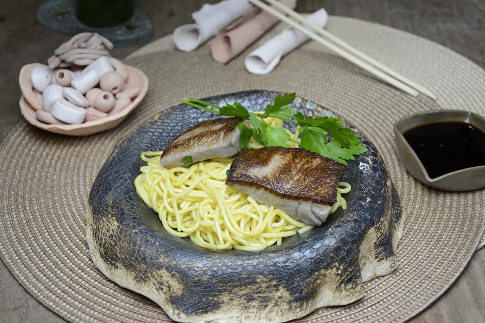 Beautiful dish with the noodles and greenery