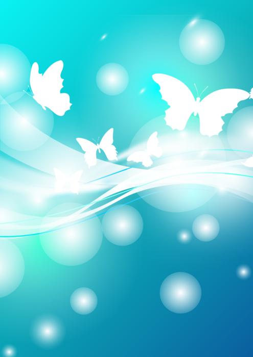 bubbles and butterfly, bright turquoise background