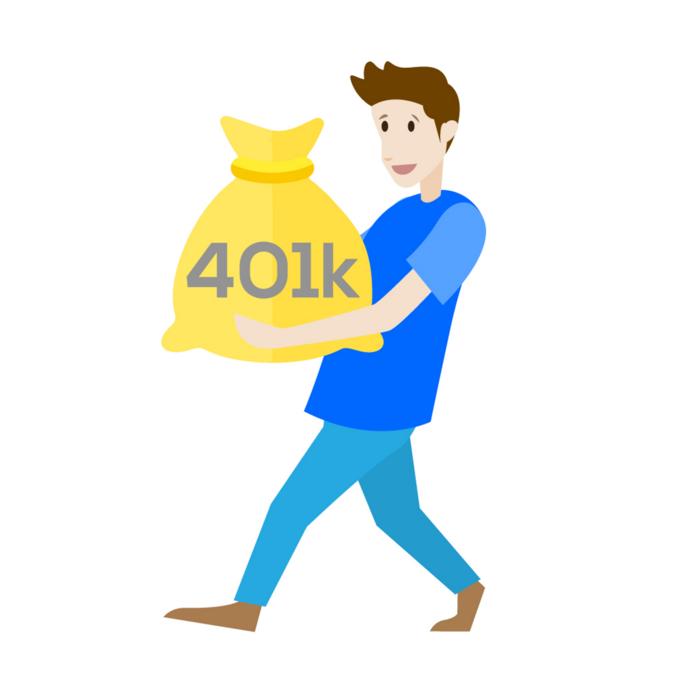cartoon man with bag, Saving, investment, 401K plan