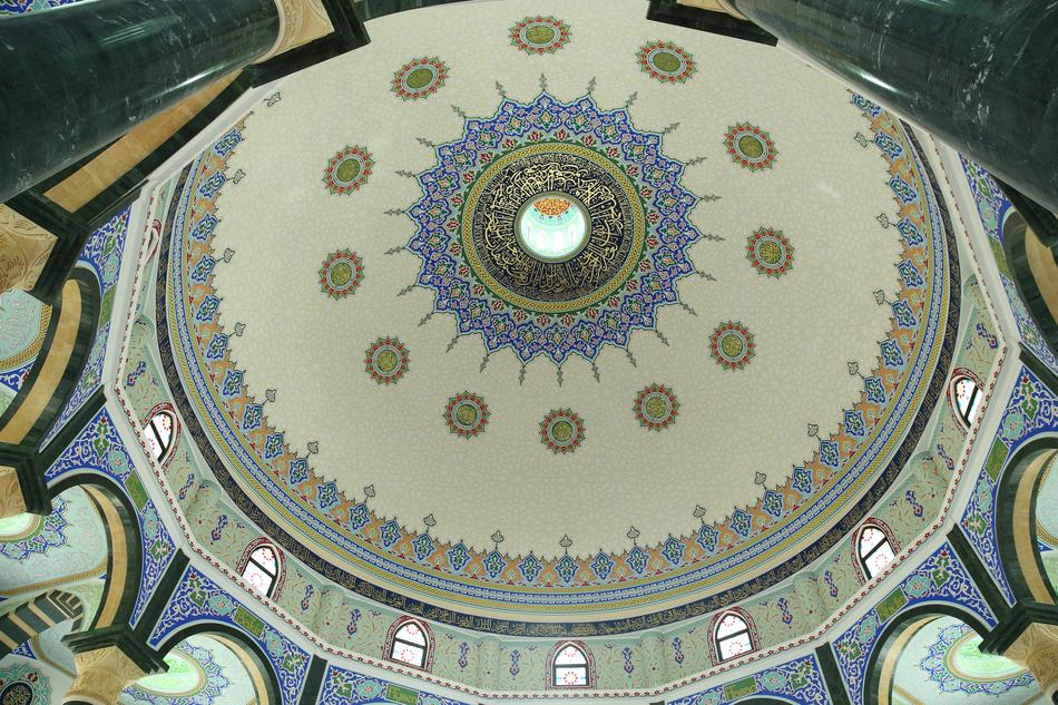 Colorful and beautiful ceiling of the dome in the temple in Albania