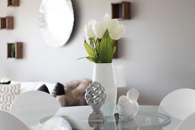 white Tulips bouquet in contemporary interior