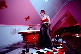 glamour Girl in Red Bathroom