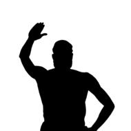 black silhouette of a man with raised hand