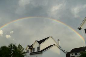 Rainbow on cloudy sky and House