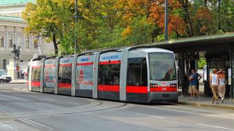 Tram on stop in city, Austria, Vienna