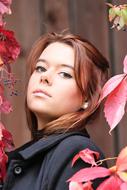 portrait of Model Girl and pink leaves