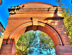 stone brick arch and trees