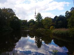 Hamburg City and garden pond