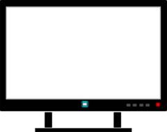 Black and white monitor with the colorful icon and buttons, at white background, clipart