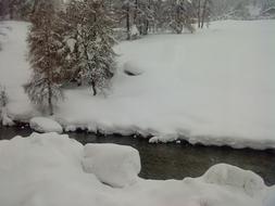 snow covered ground near the river