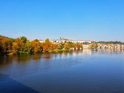 Prague Autumn City and lake