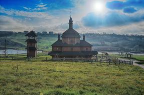 Church Temple blue sky green grass
