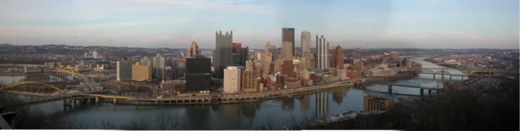 panorama view of pittsburgh cityscape riverside