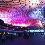 pink station lighting in london