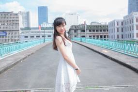 Girl White dress on roof