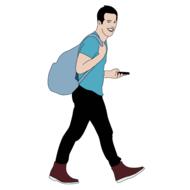 man bag phone walking drawing