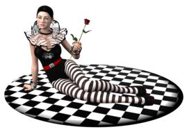 woman sitting rose clown harlequin