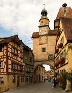 Street with the beautiful and colorful, old houses in Rothenburg, Germany