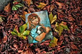 sad girl with dog, digital art