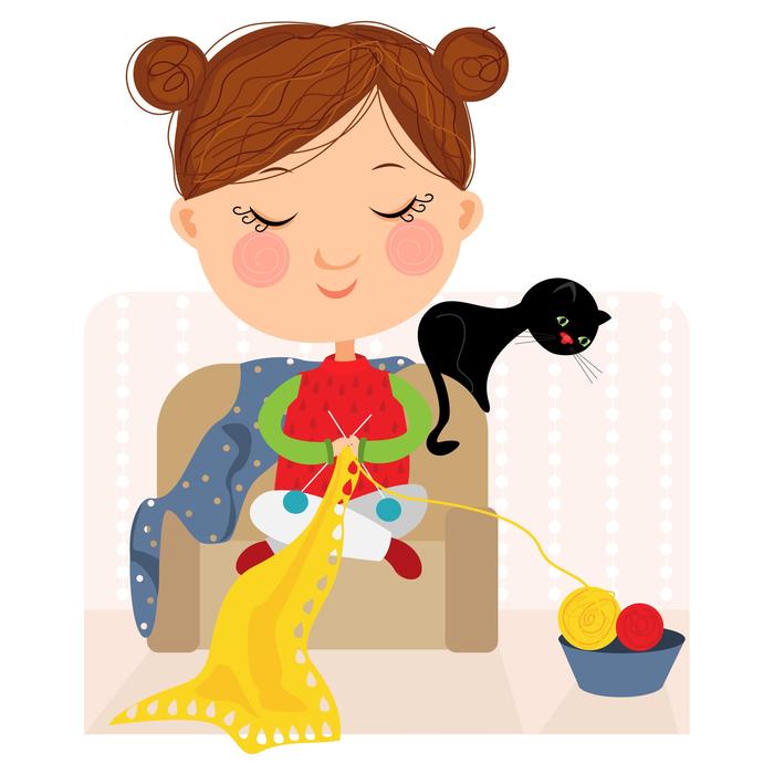 knitting cat tangle girl needles