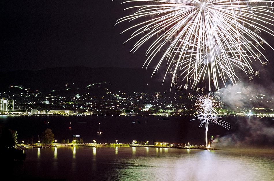 beautiful fireworks over the city
