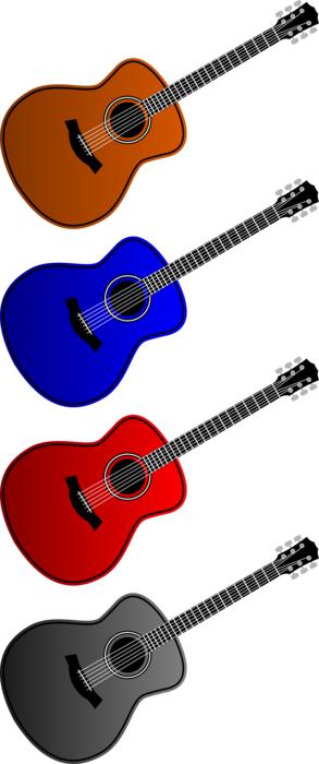 Four colorful and beautiful guitars, at white background