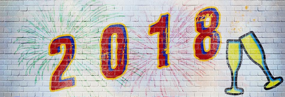 2018, graffiti with wine glasses and fireworks on brick wall