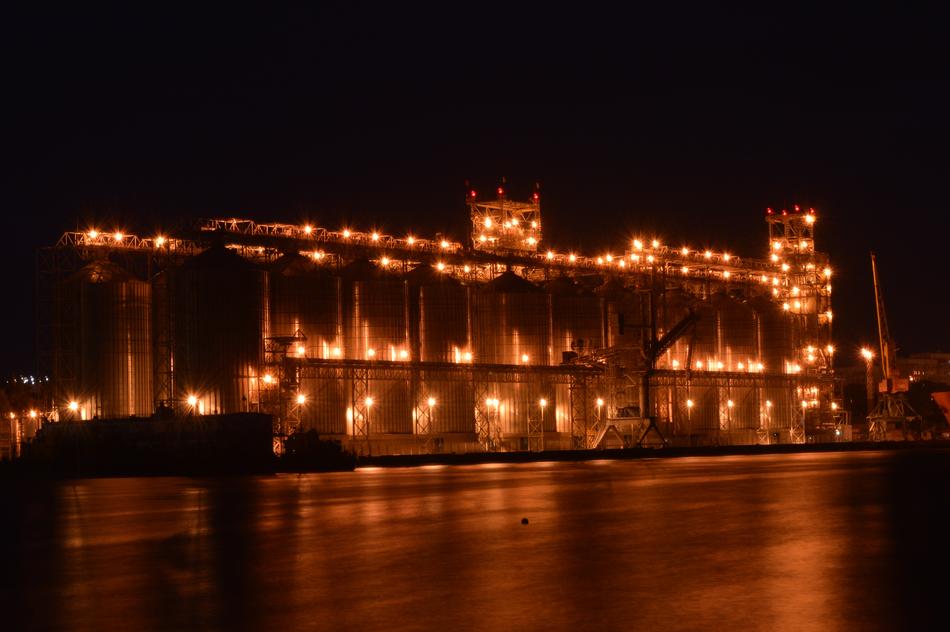 Terminal Cofco Cereals illuminated at night