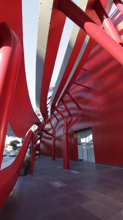 red and white design building