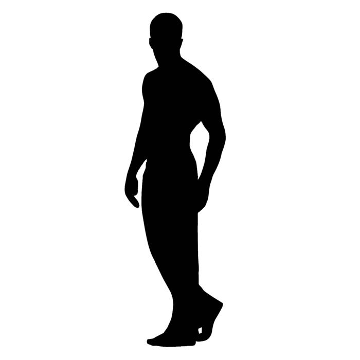 black silhouette of a posing man on a white background