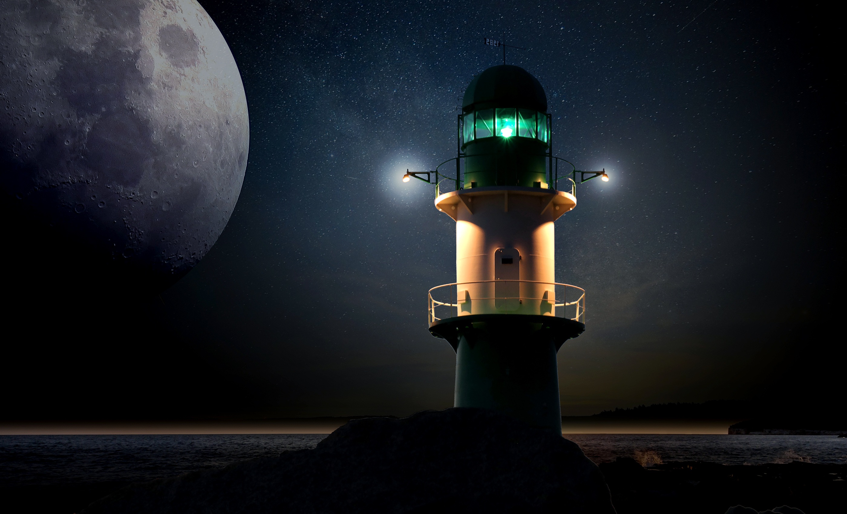 Lighthouse and moon night free image download