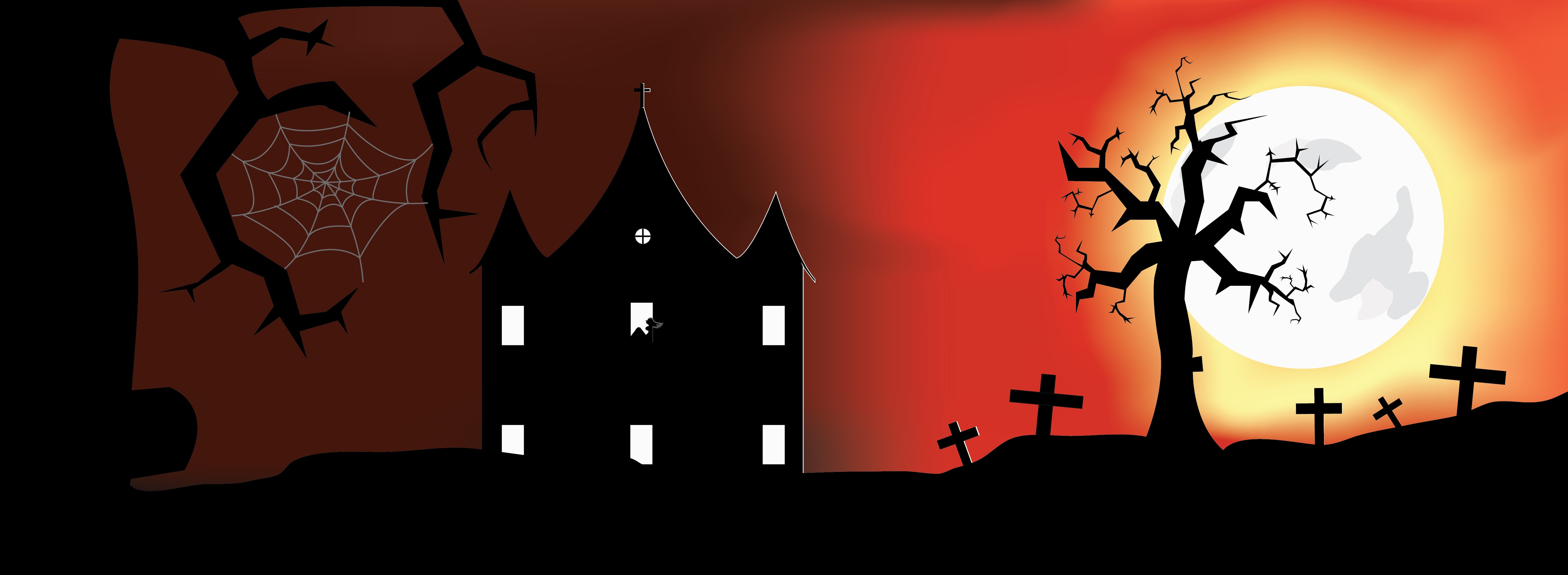 Red halloween banner, haunted house at full moon free image download