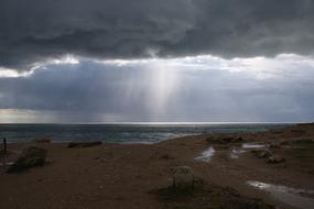 thunderstorm clouds sand water