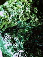 Close-up of the shiny, green stone of different shades, in light