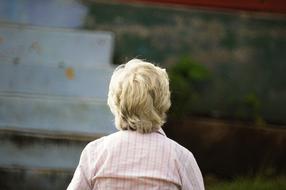 Back view of the blonde person, in Armenia, Quindio,Colombia