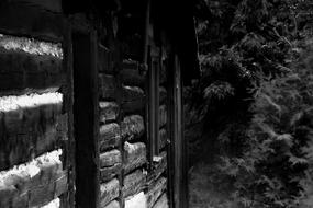 wall of wooden house, perspective, Black And White