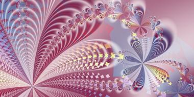 Colorful, fractal pattern with shapes and flowers, clipart