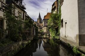 historic center of the old town is reflected in the water