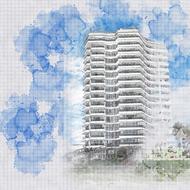 modern architecture as watercolor painting