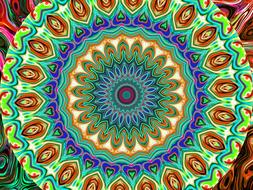 Colorful, bright, graphic mandala with shapes, clipart