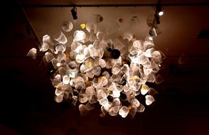 designer chandelier made of plastic bottles